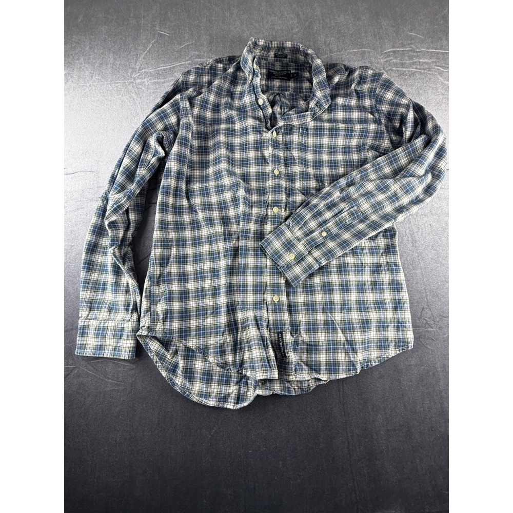 American Eagle Outfitters Mens Blue Green Plaid Chambray Button Down Shirt M